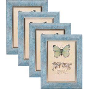 مجموعة إطارات الصور XUANLUO مقاس 5 × 7 مكونة من 4 إطارات صور ريفية مع حامل جداري من الزجاج المقسى وعرض على الطاولة هدية زفاف للعائلة والأصدقاء