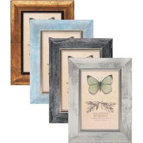 XUANLUO 5x5 Picture Frames Set of 4 Rustic Retro Photo Frame with Tempered Glass Wall Mount and Tabletop Display Family Friends Wedding Gift