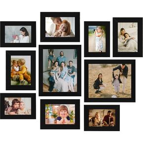 LUCKYLIFE Picture Frame Set 10-Pack, Gallery Wall Frame Collage with 8x10 5x7 4x6 Black Frames
