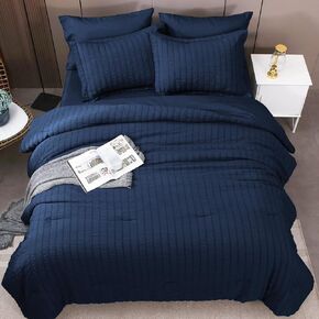 HYMOKEGE Twin Comforter Set Seersucker 5 Pieces, All Season Luxury Bed in a Bag for Bedroom, Bedding Set with Comforters, Sheets, Pillowcase & Sham, Dark Grey in Saudi Arabia