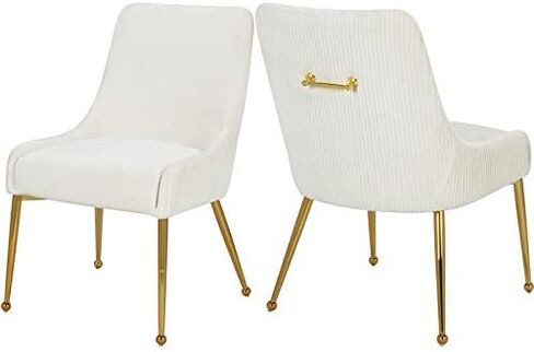 Meridian Furniture 855Black Ace Collection Modern | Contemporary Dining Chair with Black Velvet, Polished Gold Legs, Matching Handle and Pleated Fabric, 24" W x 21" D x 34.5" H, Black, Set of 2 in Saudi Arabia