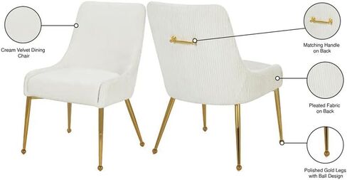 Meridian Furniture 855Black Ace Collection Modern | Contemporary Dining Chair with Black Velvet, Polished Gold Legs, Matching Handle and Pleated Fabric, 24" W x 21" D x 34.5" H, Black, Set of 2 in Saudi Arabia