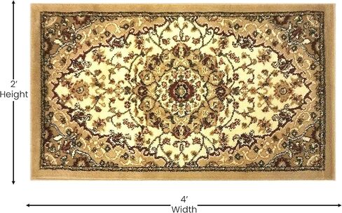 سجادة منطقة على الطراز الفارسي من مجموعة Flash Furniture Mersin - ألياف أوليفين عنابي غير قابلة للتساقط - 3 × 15 بوصة - ظهر من الجوت - للممر، المدخل، غرفة النوم، غرفة المعيشة in Kuwait