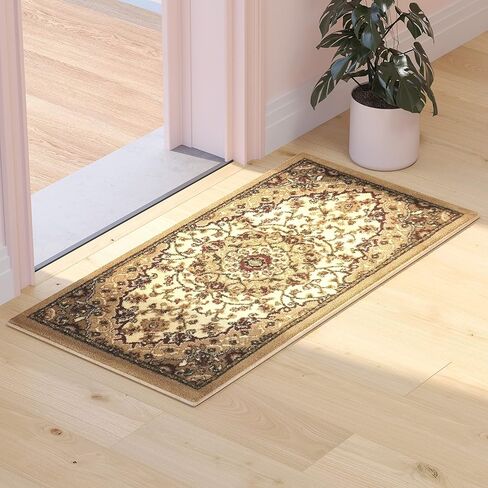 سجادة منطقة على الطراز الفارسي من مجموعة Flash Furniture Mersin - ألياف أوليفين عنابي غير قابلة للتساقط - 3 × 15 بوصة - ظهر من الجوت - للممر، المدخل، غرفة النوم، غرفة المعيشة in Kuwait