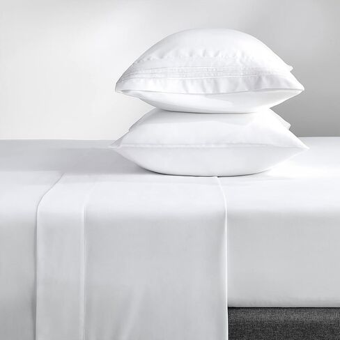 مجموعة ملاءات سرير كوين فاخرة من CozyLux Hotel - ملاءات سرير من الألياف الدقيقة المطرزة من سلسلة 1800 مكونة من 4 قطع، مصقولة مزدوجة، جيب عميق 40.64 سم، ناعمة ومقاومة للتجاعيد، بيضاء in Kuwait
