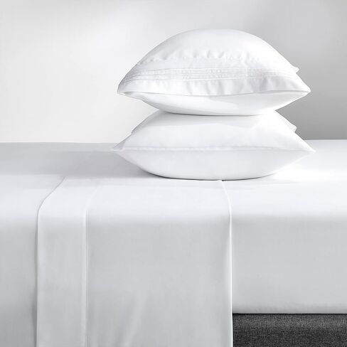 مجموعة ملاءات سرير كوين فاخرة من CozyLux Hotel - ملاءات سرير من الألياف الدقيقة المطرزة من سلسلة 1800 مكونة من 4 قطع، مصقولة مزدوجة، جيب عميق 40.64 سم، ناعمة ومقاومة للتجاعيد، بيضاء in Kuwait