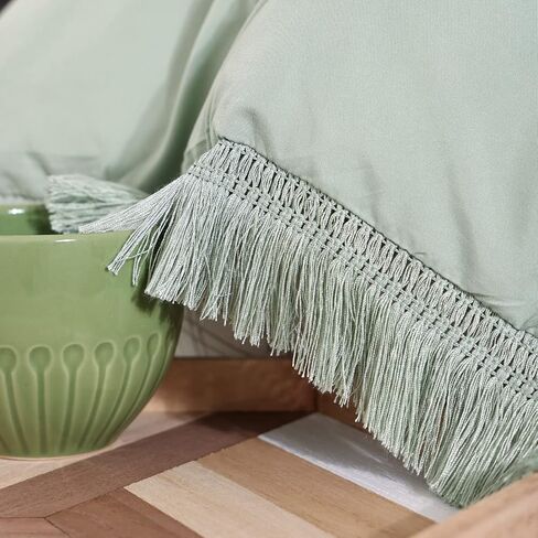 Smoofy 2Pcs Fringe Emerald Green Tassel Comforter Set Twin Boho Bohemian Cute Soft Tufted Microfiber Bedding Sets Modern Style for Men and Women (1Comforter + ONLY 1 Pillowcase) in Saudi Arabia