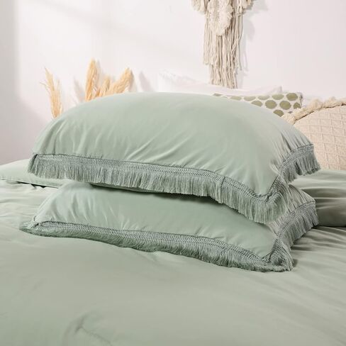Smoofy 2Pcs Fringe Emerald Green Tassel Comforter Set Twin Boho Bohemian Cute Soft Tufted Microfiber Bedding Sets Modern Style for Men and Women (1Comforter + ONLY 1 Pillowcase) in Saudi Arabia