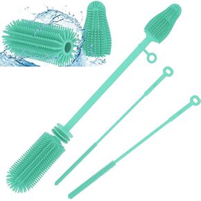 Silicone Baby Bottle Brush and Straw Cleaner Brush Set,Silicone Fully Encased Dish Brush,Versatile Deep Cleaning Long Water Bottle Brushes,Heat Resistant Sturdy Kitchen Brush,Hangable Cup Brush in Kuwait