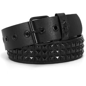 WHIPPY Women Men Rivet Studded Belt Row Pyramid Square Bead PU Faux Leather Punk Rock Grommet Belt for Jeans