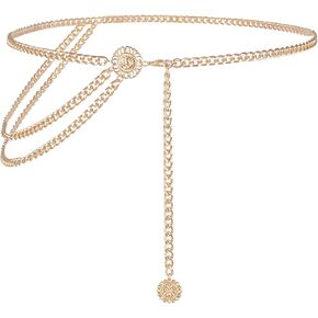 CLARA Womens Polished Metal Chain Belt O-Ring Waist Band Decorated Waist Belt for Loose Dress Sweater Blouse Shirt in Kuwait