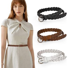 SUOSDEY 3 Pack Skinny Braided Leather Belts for Women, Thin Woven Waist Belts for Jeans Dresses in Saudi Arabia