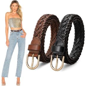 JASGOOD 2 Pack Women Skinny Leather Belts Thin Braided Leather Belts Casual Woven Waist Belt for Jeans Pants Dresses in Saudi Arabia