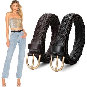 JASGOOD 2 Pack Women Skinny Leather Belts Thin Braided Leather Belts Casual Woven Waist Belt for Jeans Pants Dresses in Saudi Arabia