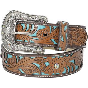 WOWOGO Western Belts for Women Cowboy Cowgirl Floral Engraved Leather Belt Strap Vintage Embossed Rhinestone Buckle in Saudi Arabia