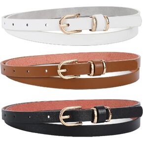 LEACOOLKEY Women Skinny Leather Belt for Dress for Jeans-Ladies Waist Belt with Gold Buckle in Saudi Arabia