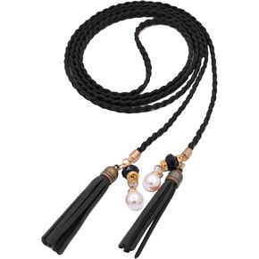 TeeYee Women Girls Multi Colors Braided Waist Tie Belt/Rope with Tassel and Beads Fringe Wrap Cloth Belts for Dress Pants