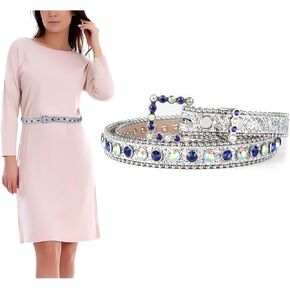 TINIDI Womens Thin Belts Skinny Leather Belt Luxury Strap Rhinestones Studded Bling Waist Belt in Kuwait