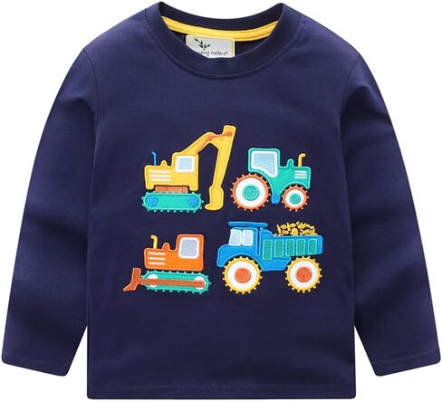 Toddler Boy Long Sleeve Shirts Kids Pullover Top Planet Dinosaur Tractor Cotton Graphic T-Shirt in Saudi Arabia