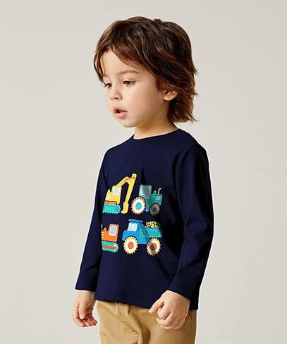 Toddler Boy Long Sleeve Shirts Kids Pullover Top Planet Dinosaur Tractor Cotton Graphic T-Shirt in Saudi Arabia
