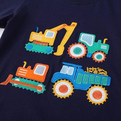 Toddler Boy Long Sleeve Shirts Kids Pullover Top Planet Dinosaur Tractor Cotton Graphic T-Shirt in Saudi Arabia