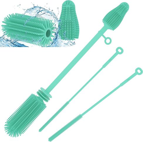 Silicone Baby Bottle Brush and Straw Cleaner Brush Set,Silicone Fully Encased Dish Brush,Versatile Deep Cleaning Long Water Bottle Brushes,Heat Resistant Sturdy Kitchen Brush,Hangable Cup Brush in Kuwait