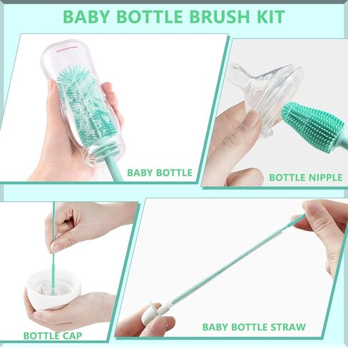 Silicone Baby Bottle Brush and Straw Cleaner Brush Set,Silicone Fully Encased Dish Brush,Versatile Deep Cleaning Long Water Bottle Brushes,Heat Resistant Sturdy Kitchen Brush,Hangable Cup Brush in Kuwait
