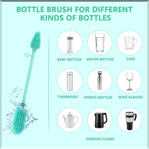 Silicone Baby Bottle Brush and Straw Cleaner Brush Set,Silicone Fully Encased Dish Brush,Versatile Deep Cleaning Long Water Bottle Brushes,Heat Resistant Sturdy Kitchen Brush,Hangable Cup Brush in Kuwait
