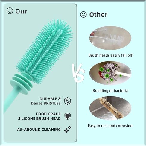Silicone Baby Bottle Brush and Straw Cleaner Brush Set,Silicone Fully Encased Dish Brush,Versatile Deep Cleaning Long Water Bottle Brushes,Heat Resistant Sturdy Kitchen Brush,Hangable Cup Brush in Kuwait