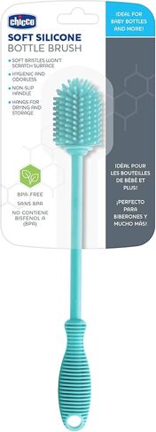 Chicco 9.5" Silicone Bottle Brush with Food-Grade Silicone Bristles | Dishwasher & Sterilizer Safe | Non-Slip, Comfort Grip Handle | Hangs for Drying & Storage | Teal in Saudi Arabia