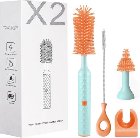 Electric Bottle Cleaning Brush, Baby Bottle Brush Cleaner Water Bottle Cleaning Kit, Nipple Brush Pacifier Cleaner Straw Cleaner Brush for Newborns,4 Packs Set in Kuwait