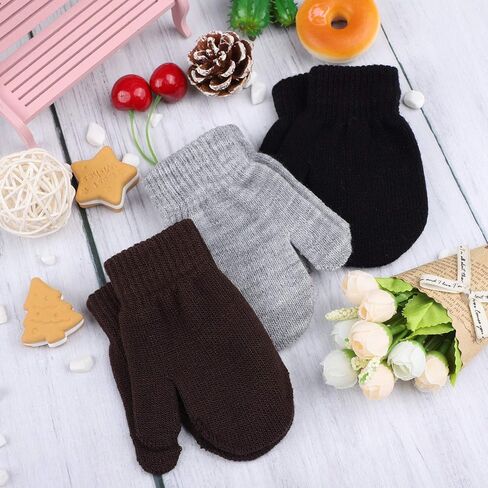 URATOT 6 Pairs Toddler Knitted Mittens Magic Stretch Gloves Winter Warm Knitted Soft Baby Mittens in Kuwait
