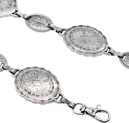 Wildox Women Metal Chain Belt, Western Oval Concho Chain Belt for Women Dresses Jeans,Adjustable Silver Metal Belts in Kuwait