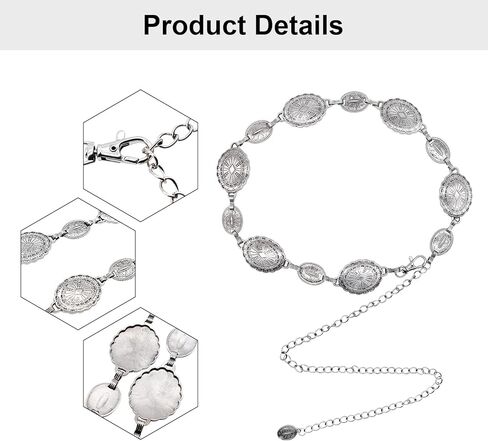 Wildox Women Metal Chain Belt, Western Oval Concho Chain Belt for Women Dresses Jeans,Adjustable Silver Metal Belts in Kuwait