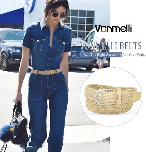 أحزمة VONMELLI النسائية المضفرة والمطاطة من القماش المنسوج لسراويل الجينز in Kuwait
