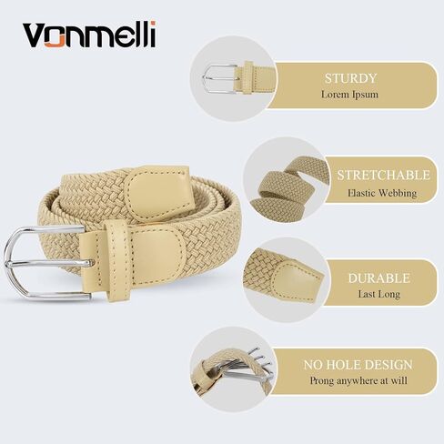 أحزمة VONMELLI النسائية المضفرة والمطاطة من القماش المنسوج لسراويل الجينز in Kuwait