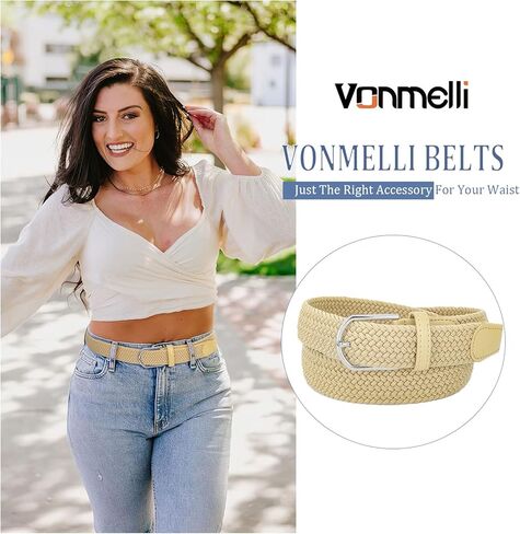 أحزمة VONMELLI النسائية المضفرة والمطاطة من القماش المنسوج لسراويل الجينز in Kuwait