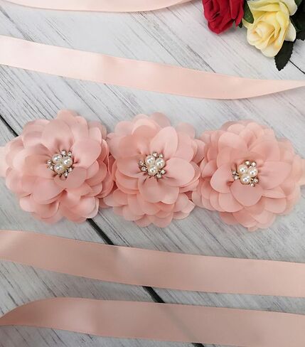 Oyabridal Flower Girl Sash Belt for Dresses Bride/Bridesmaid Sash Belts Flower Pearls Sashes for Wedding Dress in Kuwait