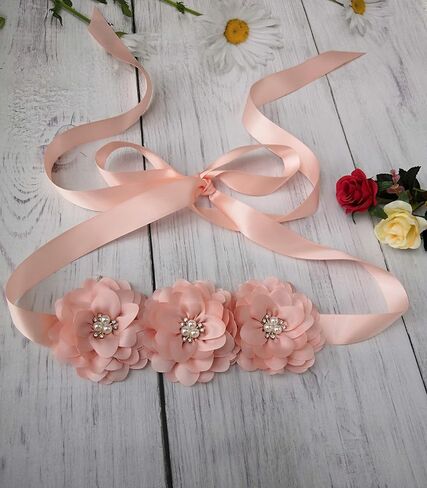 Oyabridal Flower Girl Sash Belt for Dresses Bride/Bridesmaid Sash Belts Flower Pearls Sashes for Wedding Dress in Kuwait