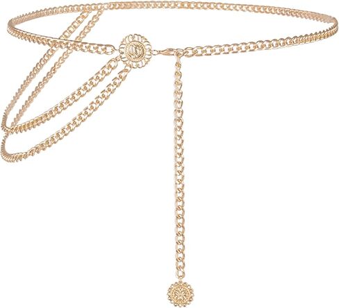 CLARA Womens Polished Metal Chain Belt O-Ring Waist Band Decorated Waist Belt for Loose Dress Sweater Blouse Shirt in Kuwait