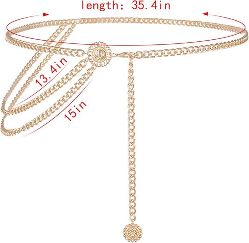 CLARA Womens Polished Metal Chain Belt O-Ring Waist Band Decorated Waist Belt for Loose Dress Sweater Blouse Shirt in Kuwait