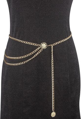 CLARA Womens Polished Metal Chain Belt O-Ring Waist Band Decorated Waist Belt for Loose Dress Sweater Blouse Shirt in Kuwait