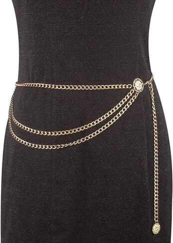 CLARA Womens Polished Metal Chain Belt O-Ring Waist Band Decorated Waist Belt for Loose Dress Sweater Blouse Shirt in Kuwait