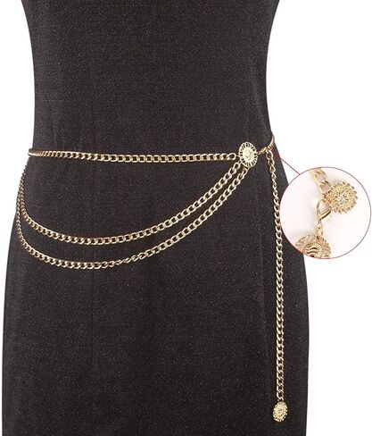 CLARA Womens Polished Metal Chain Belt O-Ring Waist Band Decorated Waist Belt for Loose Dress Sweater Blouse Shirt in Kuwait