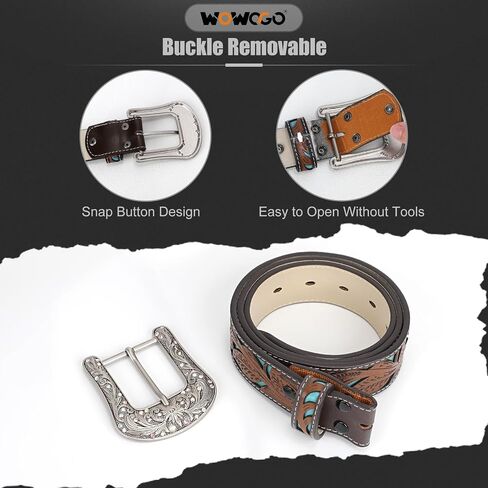 WOWOGO Western Belts for Women Cowboy Cowgirl Floral Engraved Leather Belt Strap Vintage Embossed Rhinestone Buckle in Saudi Arabia