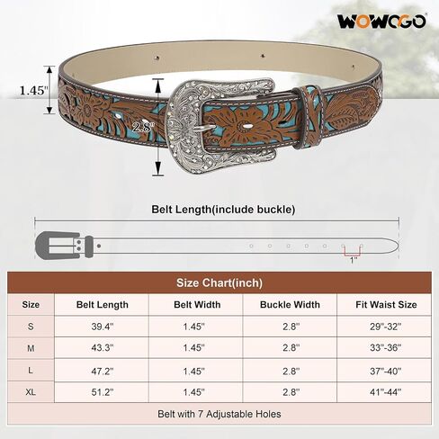 WOWOGO Western Belts for Women Cowboy Cowgirl Floral Engraved Leather Belt Strap Vintage Embossed Rhinestone Buckle in Saudi Arabia