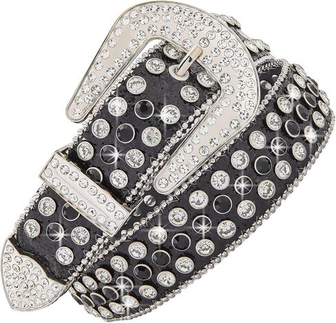 VXRXAL Men Fashion Rhinestone Belt Western Bling Studded Design Leather Diamond Belt for Jeans in Kuwait
