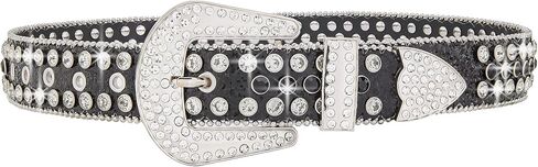 VXRXAL Men Fashion Rhinestone Belt Western Bling Studded Design Leather Diamond Belt for Jeans in Kuwait