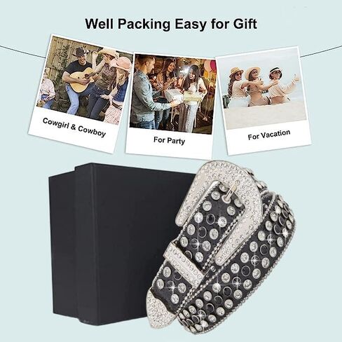 VXRXAL Men Fashion Rhinestone Belt Western Bling Studded Design Leather Diamond Belt for Jeans in Kuwait