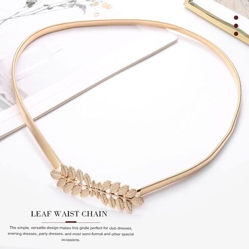 Cosydays Leaf Waist Belt Gold Skinny Metal Waist Chain Elastic Dress Belt Leaves Waistband Jewelry for Women and Girls in Saudi Arabia